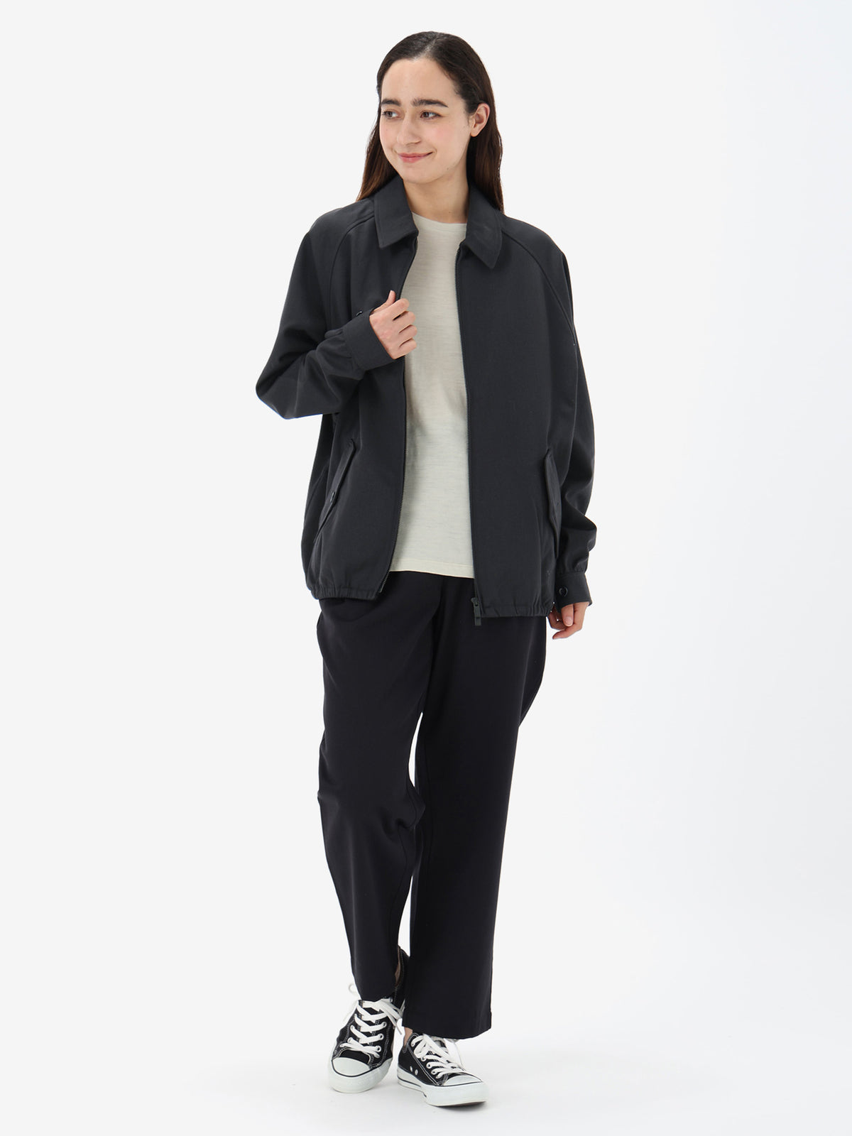 Unisex Merino Cotton Blend Twill Harrington Jacket Black - 3