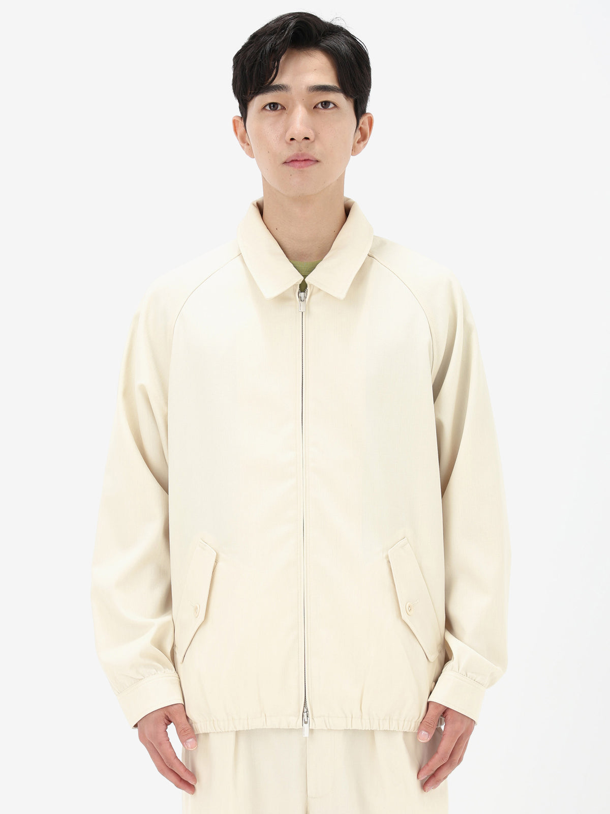 Unisex Merino Cotton Blend Twill Harrington Jacket Chalk - 1