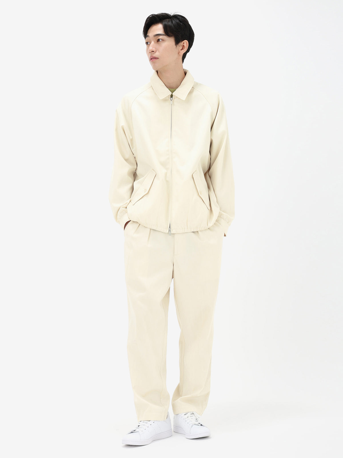 Unisex Merino Cotton Blend Twill Harrington Jacket Chalk - 4