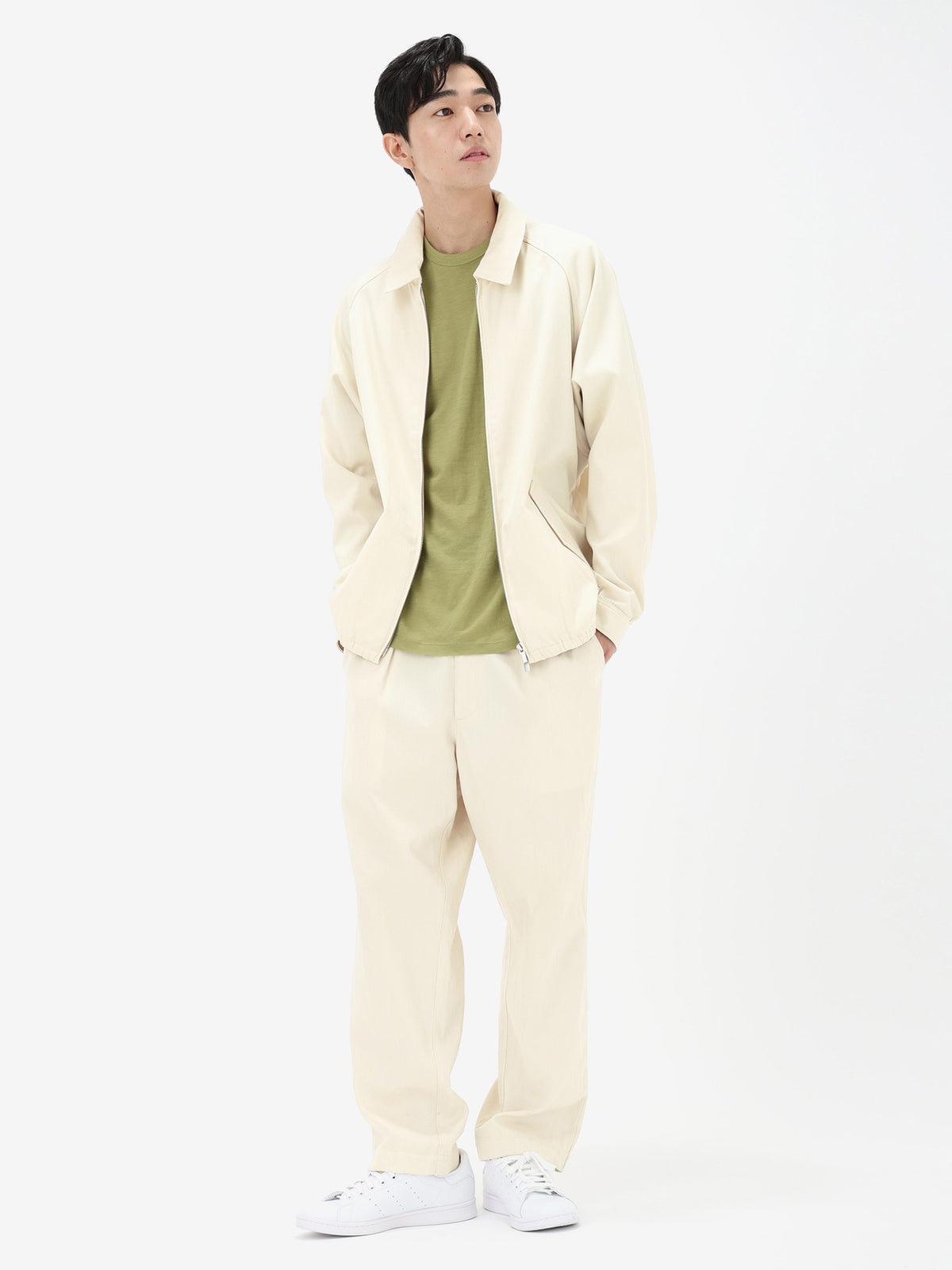 Unisex Merino Cotton Blend Twill Harrington Jacket Chalk - 5