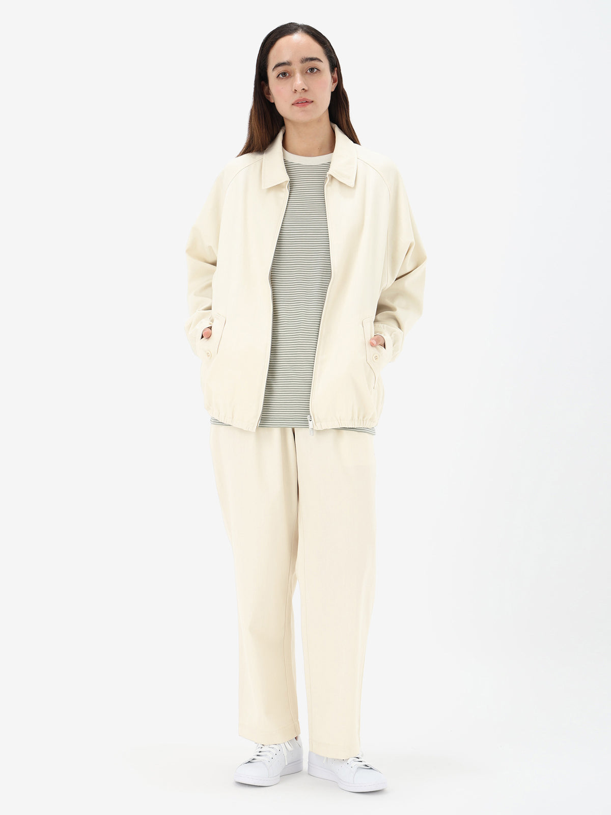 Unisex Merino Cotton Blend Twill Harrington Jacket Chalk - 8