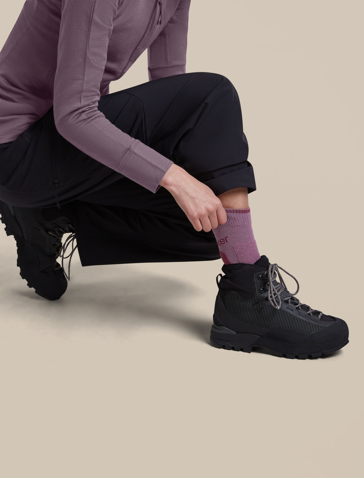 Women's Merino Hike+ Heavy Crew Socks Grey Plum/Dark Berry - 4