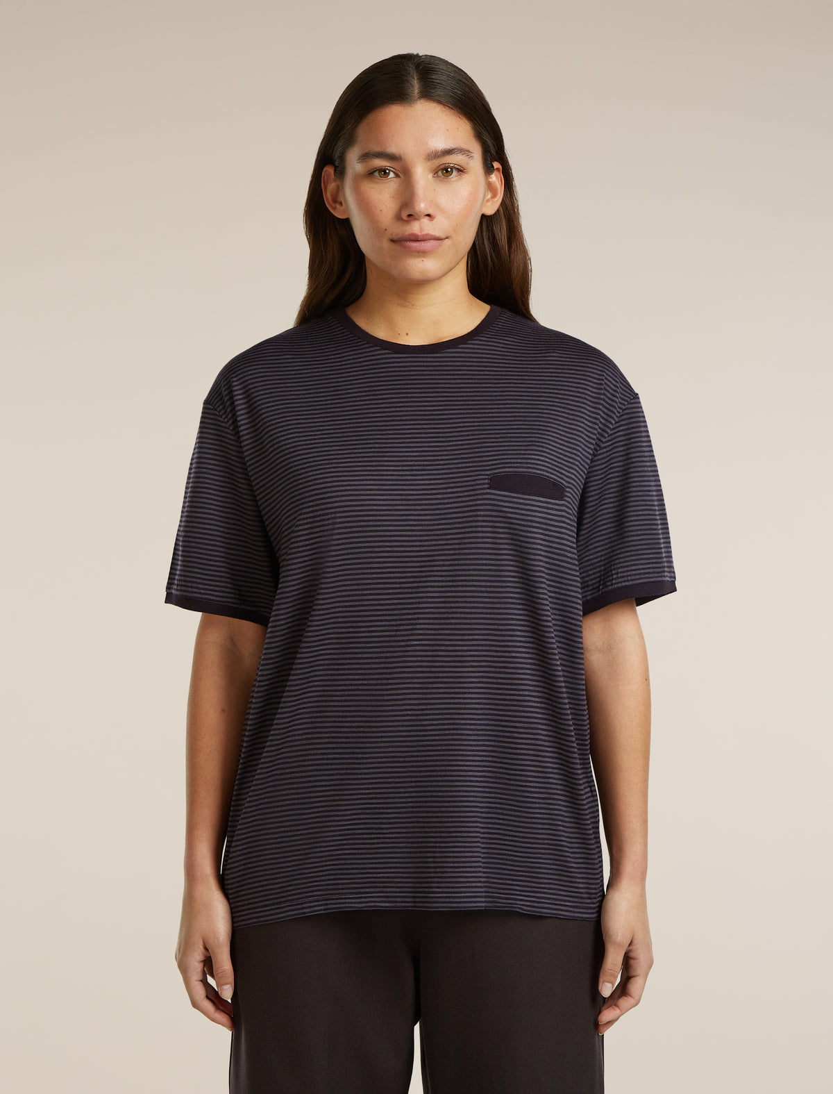 Unisex Merino 150 Short Sleeve T-Shirt Stripe Before dawn/Obsidian - 2