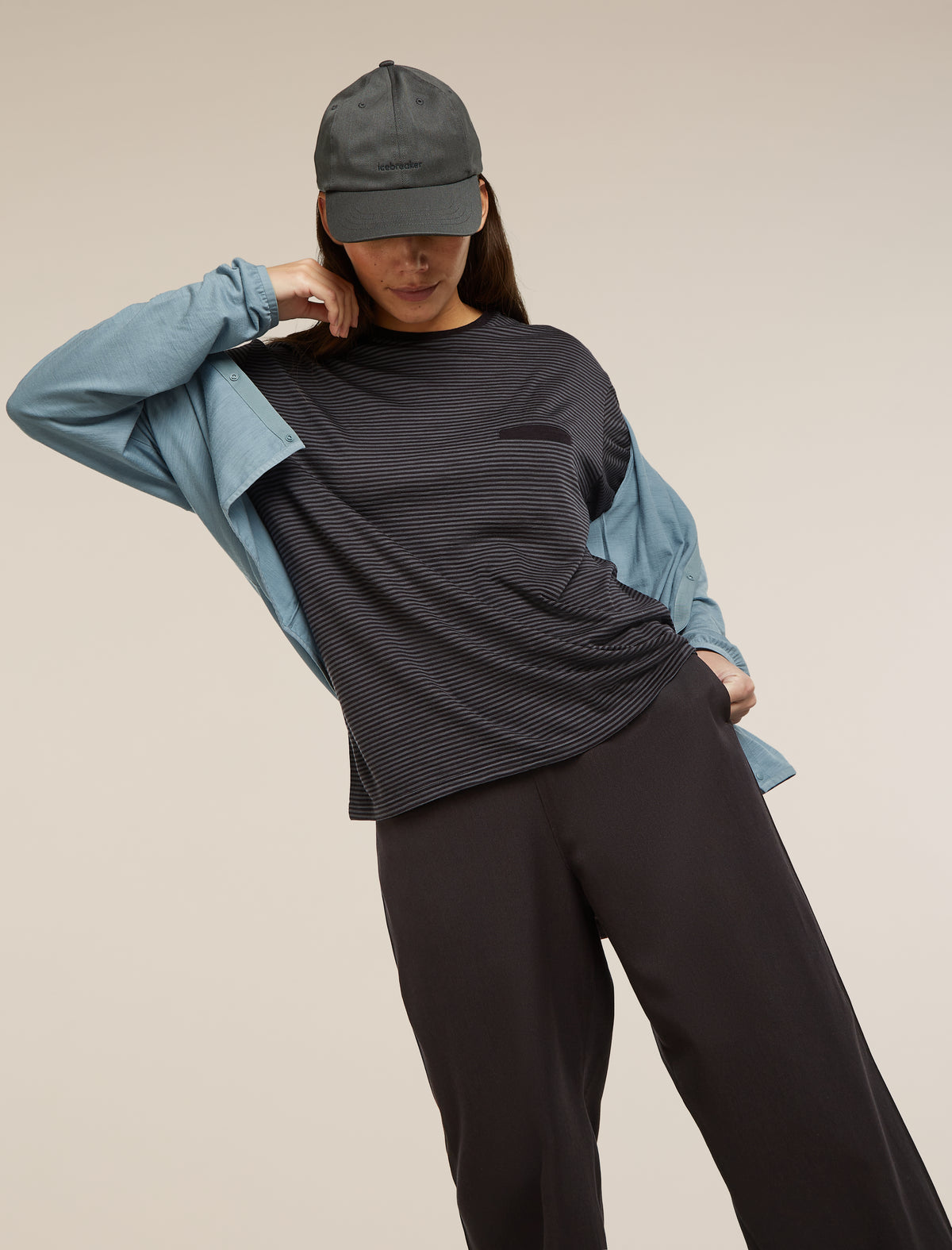 Unisex Merino 150 Short Sleeve T-Shirt Stripe Before dawn/Obsidian - 13