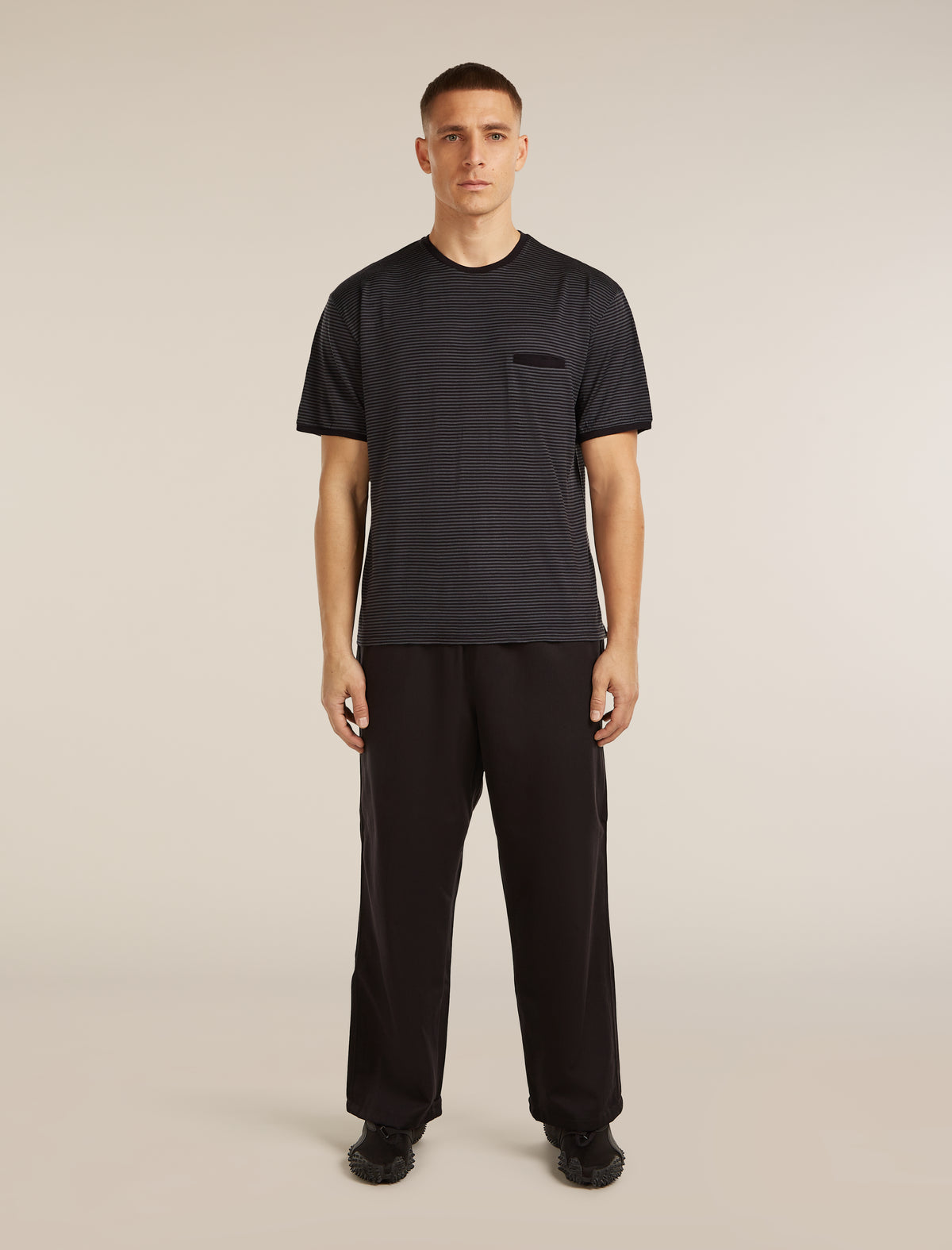 Unisex Merino 150 Short Sleeve T-Shirt Stripe Before dawn/Obsidian - 5