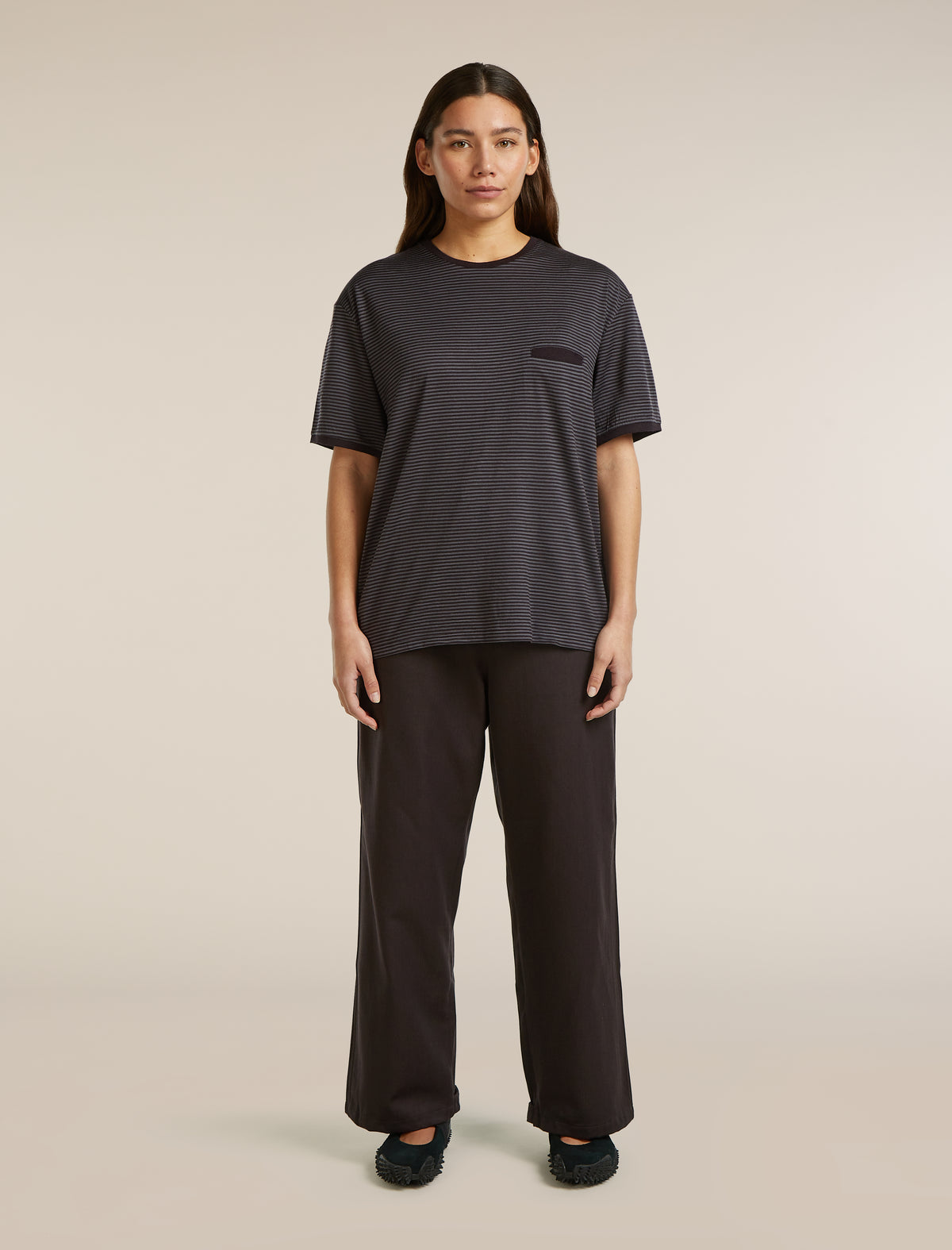Unisex Merino 150 Short Sleeve T-Shirt Stripe Before dawn/Obsidian - 6