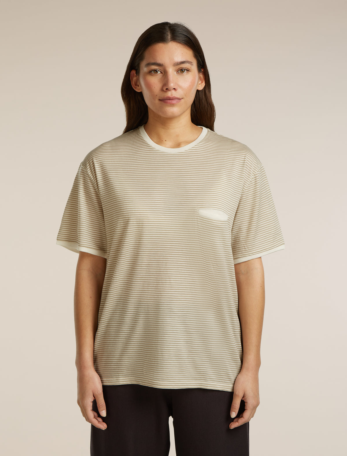 Unisex Merino 150 Short Sleeve T-Shirt Stripe Flagstone/Chalk - 4