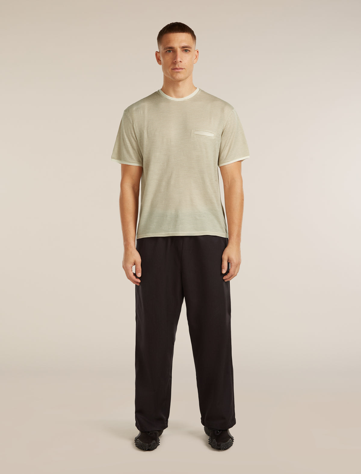 Unisex Merino 150 Short Sleeve T-Shirt Stripe Flagstone/Chalk - 7