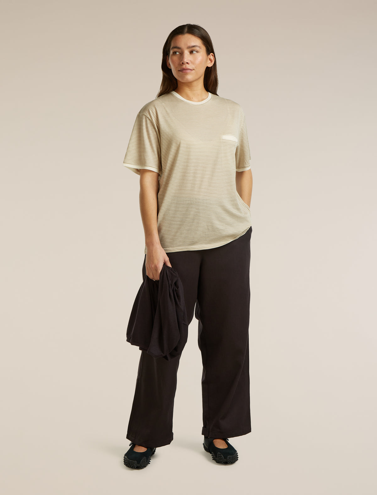 Unisex Merino 150 Short Sleeve T-Shirt Stripe Flagstone/Chalk - 8