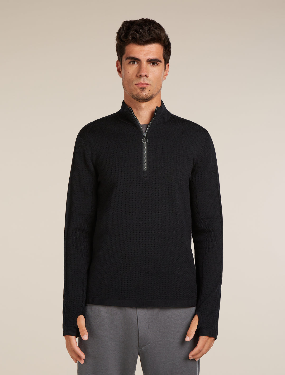 Men’s Merino icebreaker Anniversary Original Long Sleeve Half Zip Top Black - 1