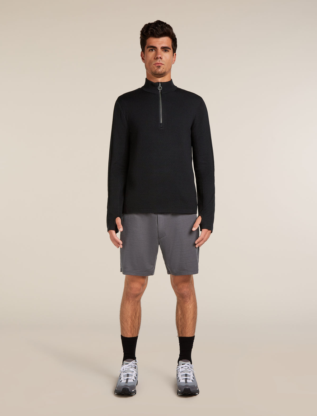 Men’s Merino icebreaker Anniversary Original Long Sleeve Half Zip Top Black - 3