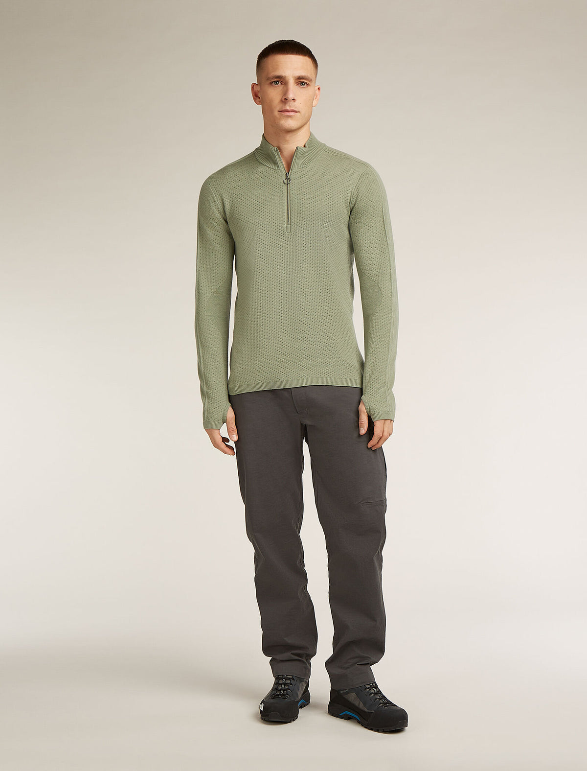 Men’s Merino icebreaker Anniversary Original Long Sleeve Half Zip Top Oil/Black/Silver - 3