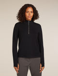 Women’s Merino icebreaker Anniversary Original Long Sleeve Half Zip Top Black - 1