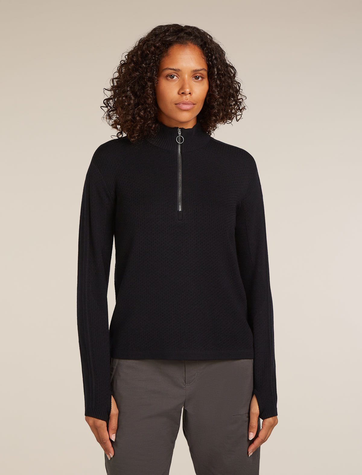 Women’s Merino icebreaker Anniversary Original Long Sleeve Half Zip Top Black - 1