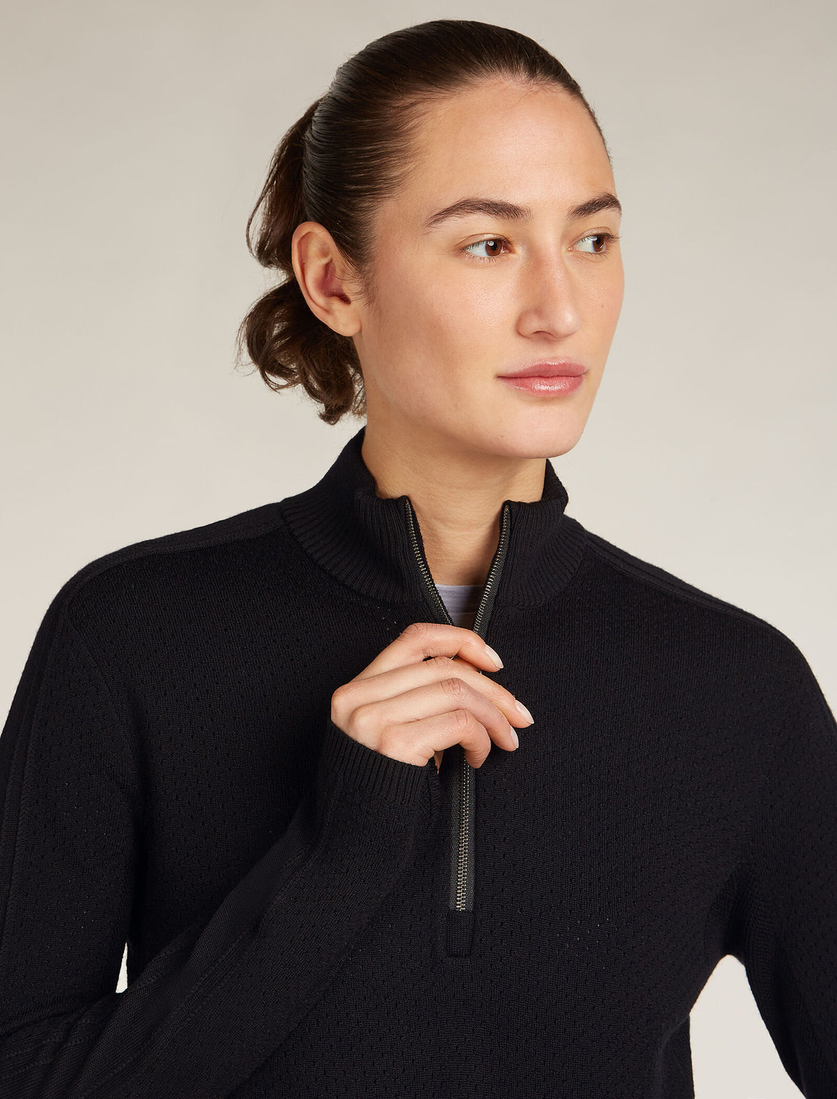 Women’s Merino icebreaker Anniversary Original Long Sleeve Half Zip Top Black - 8