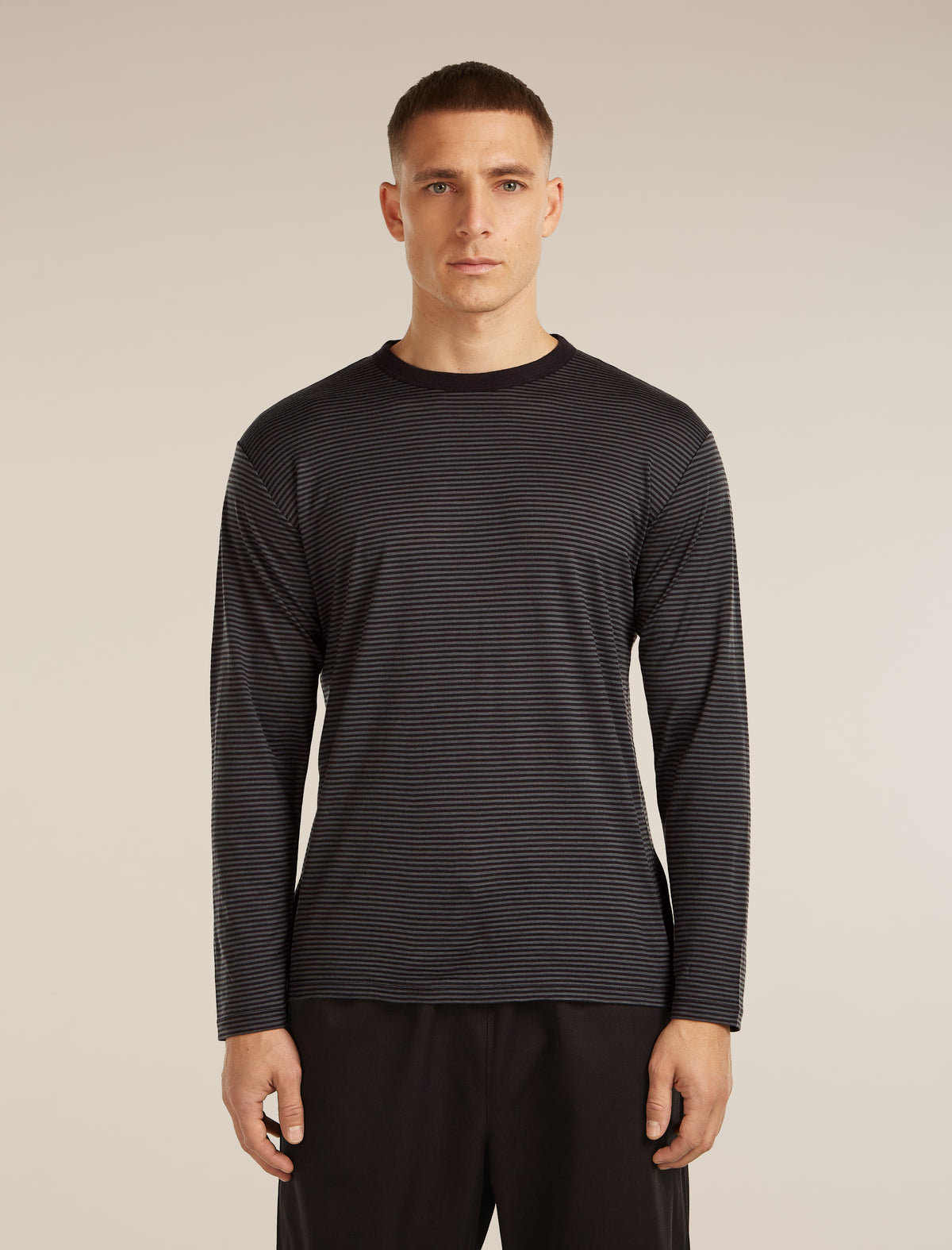 Unisex Merino 150 Long Sleeve T-Shirt Stripe Before dawn/Obsidian - 2