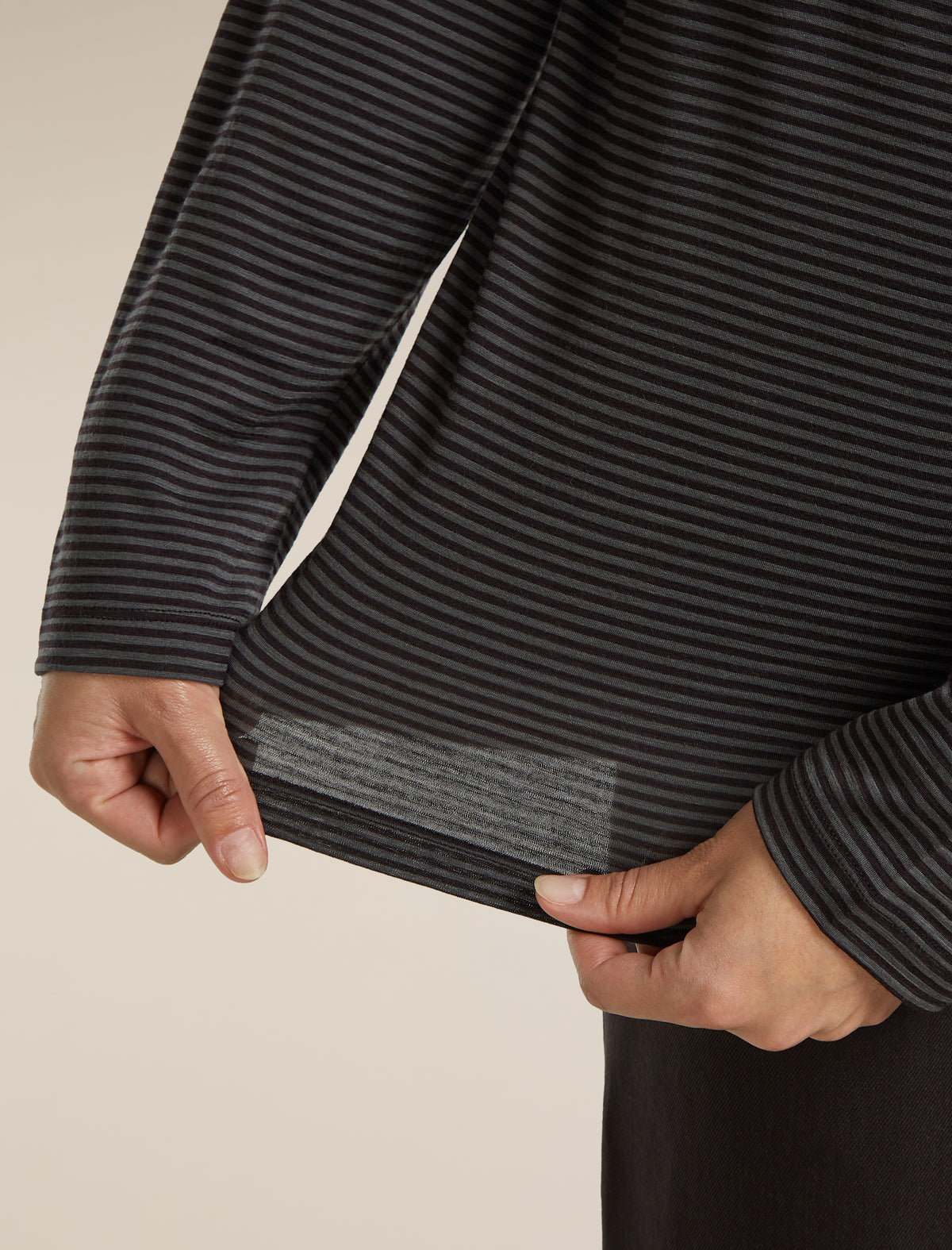 Unisex Merino 150 Long Sleeve T-Shirt Stripe Before dawn/Obsidian - 12