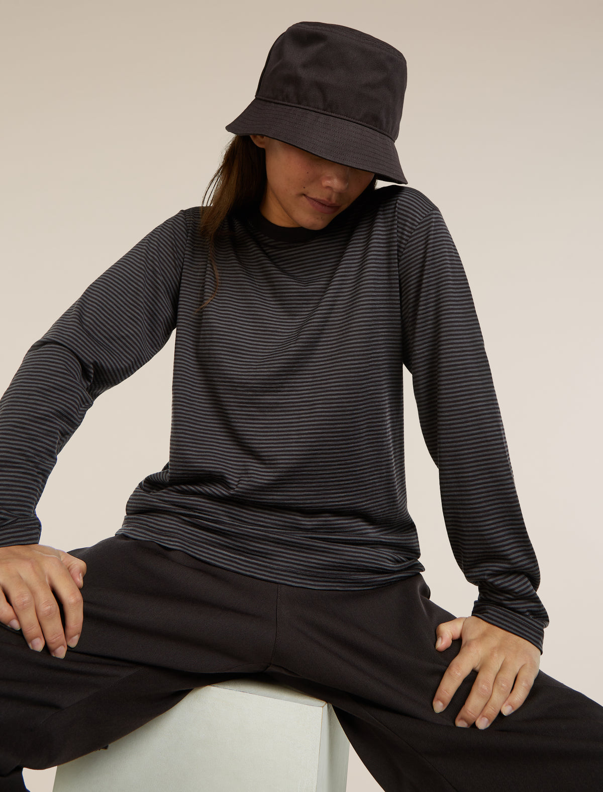 Unisex Merino 150 Long Sleeve T-Shirt Stripe Before dawn/Obsidian - 15