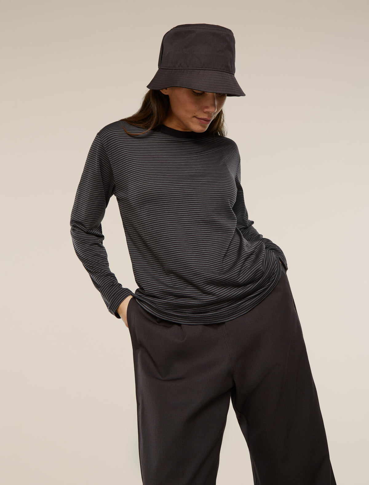 Unisex Merino 150 Long Sleeve T-Shirt Stripe Before dawn/Obsidian - 17