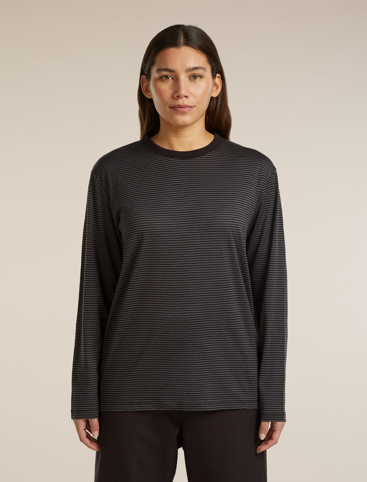 Unisex Merino 150 Long Sleeve T-Shirt Stripe Before dawn/Obsidian - 3