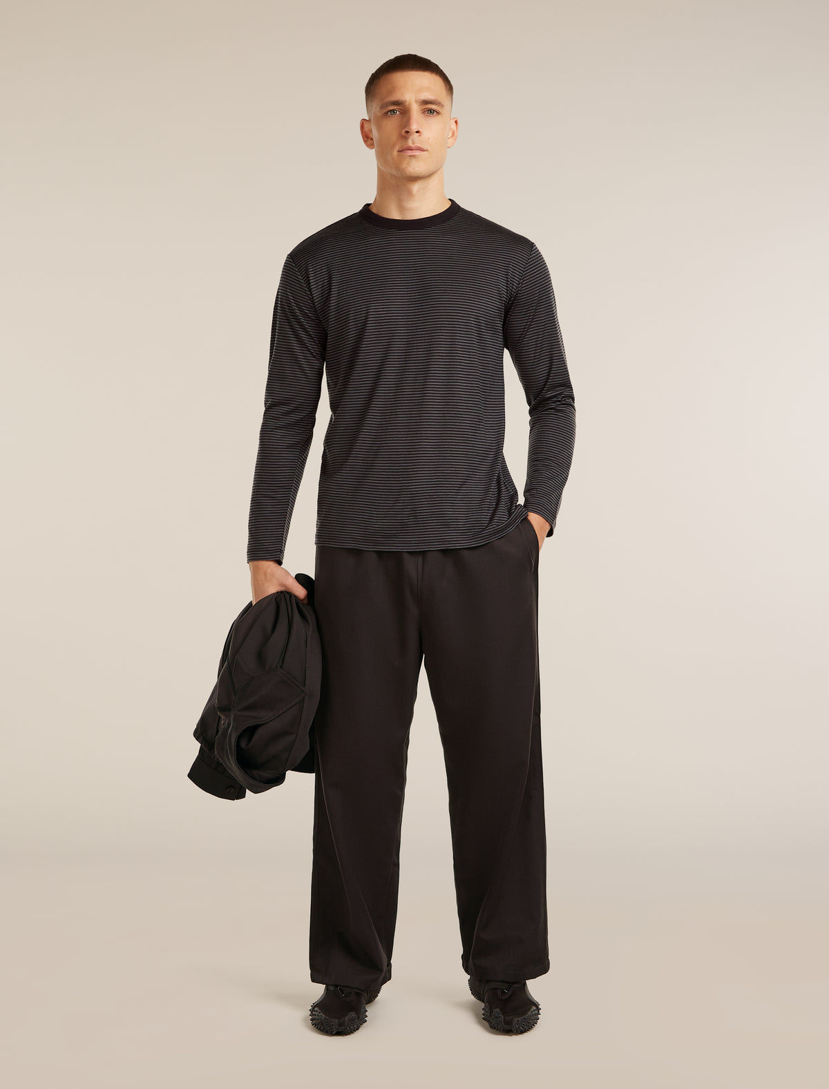 Unisex Merino 150 Long Sleeve T-Shirt Stripe Before dawn/Obsidian - 6