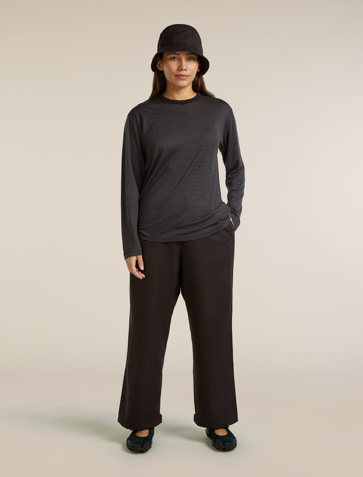 Unisex Merino 150 Long Sleeve T-Shirt Stripe Before dawn/Obsidian - 7