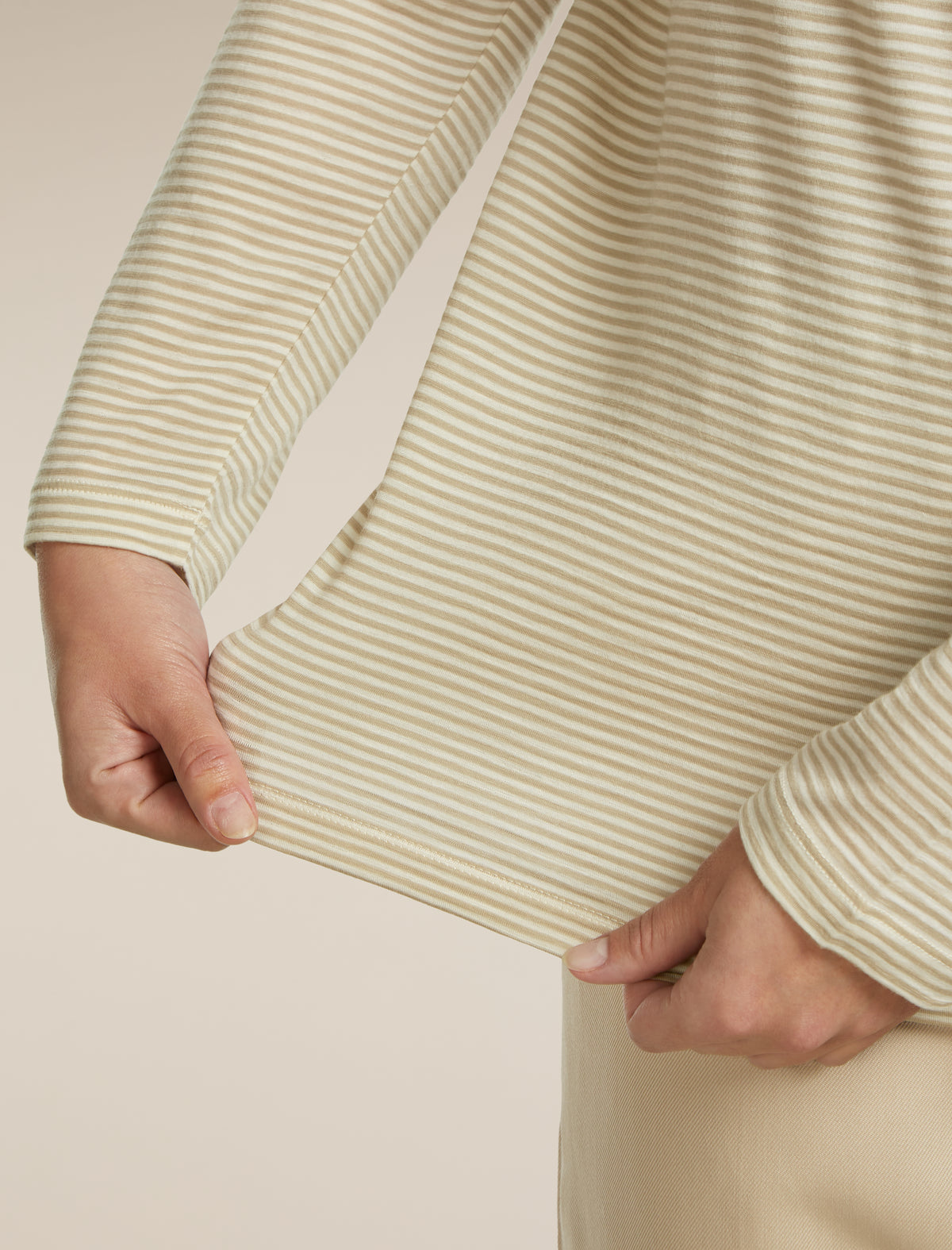 Unisex Merino 150 Long Sleeve T-Shirt Stripe Flagstone/Chalk - 12