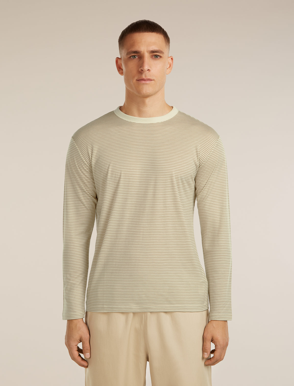 Unisex Merino 150 Long Sleeve T-Shirt Stripe Flagstone/Chalk - 3