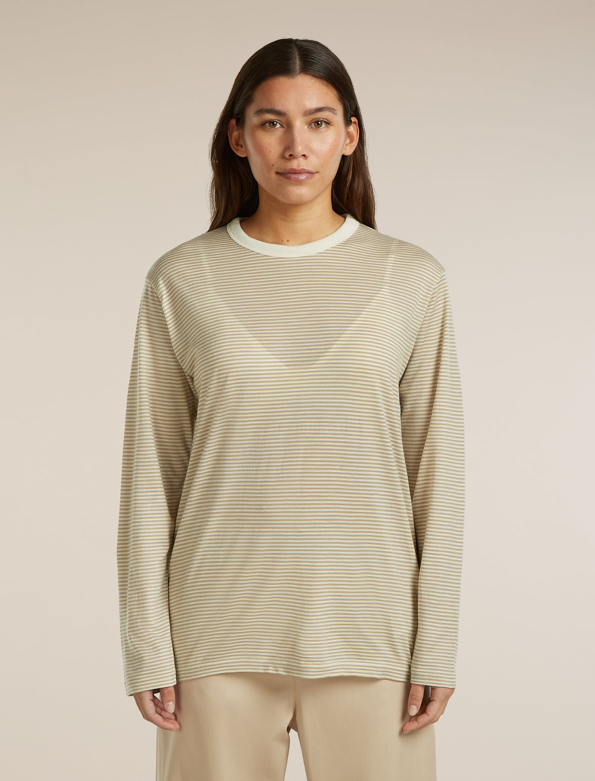 Unisex Merino 150 Long Sleeve T-Shirt Stripe Flagstone/Chalk - 4