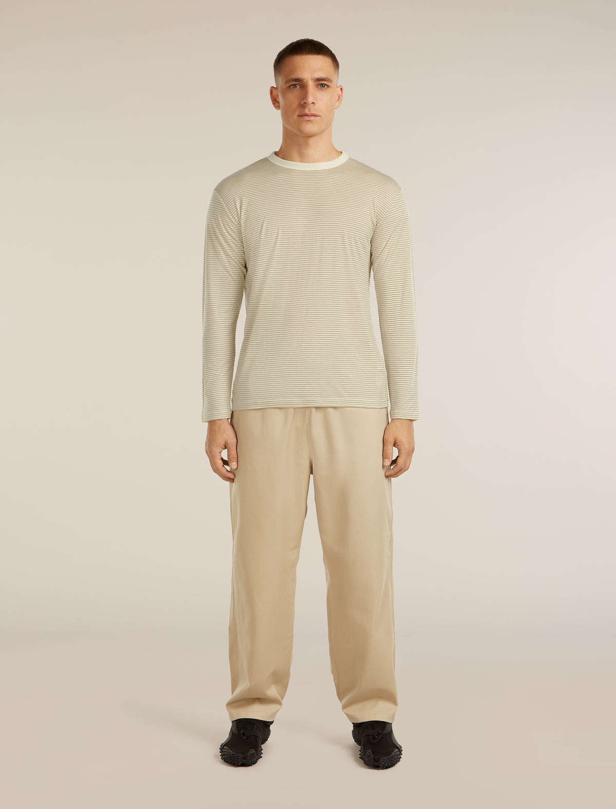 Unisex Merino 150 Long Sleeve T-Shirt Stripe Flagstone/Chalk - 7