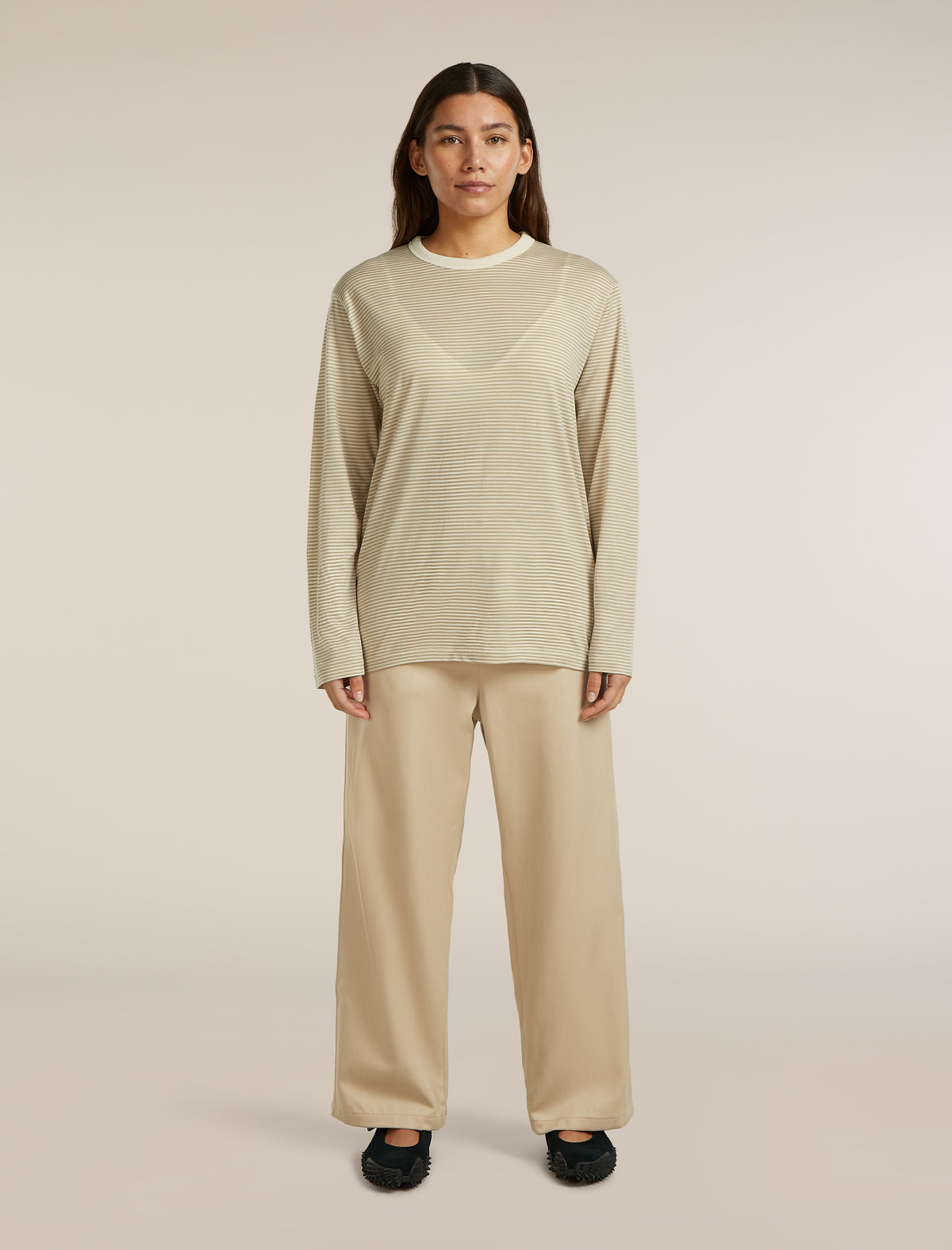 Unisex Merino 150 Long Sleeve T-Shirt Stripe Flagstone/Chalk - 8