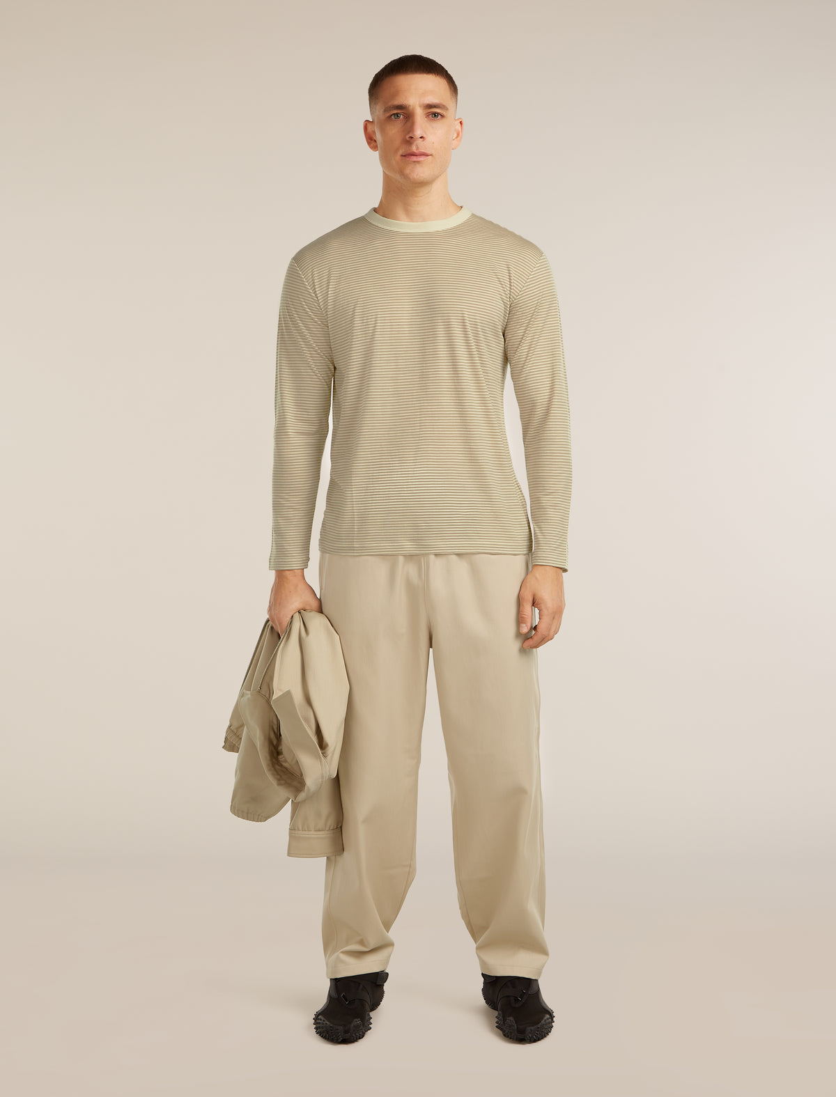 Unisex Merino 150 Long Sleeve T-Shirt Stripe Flagstone/Chalk - 9