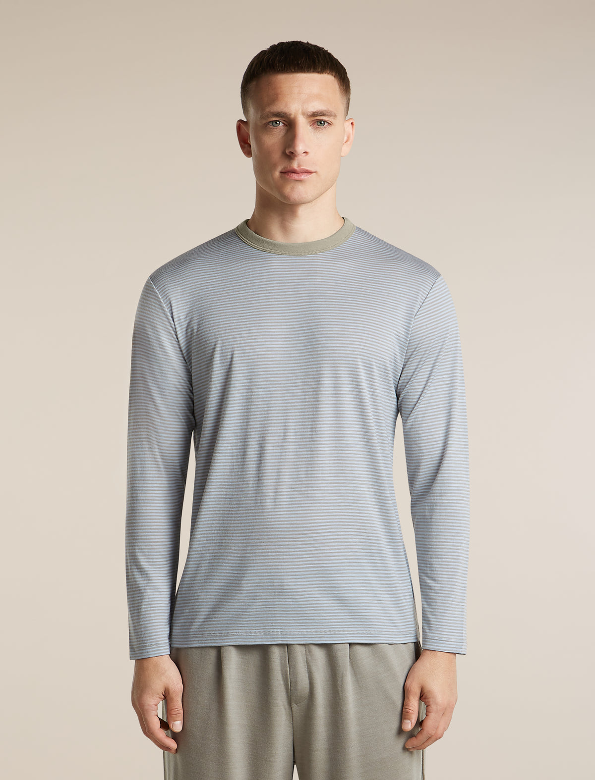 Unisex Merino 150 Long Sleeve T Shirt Stripe Smokey Gry/Zinc Blue - 1