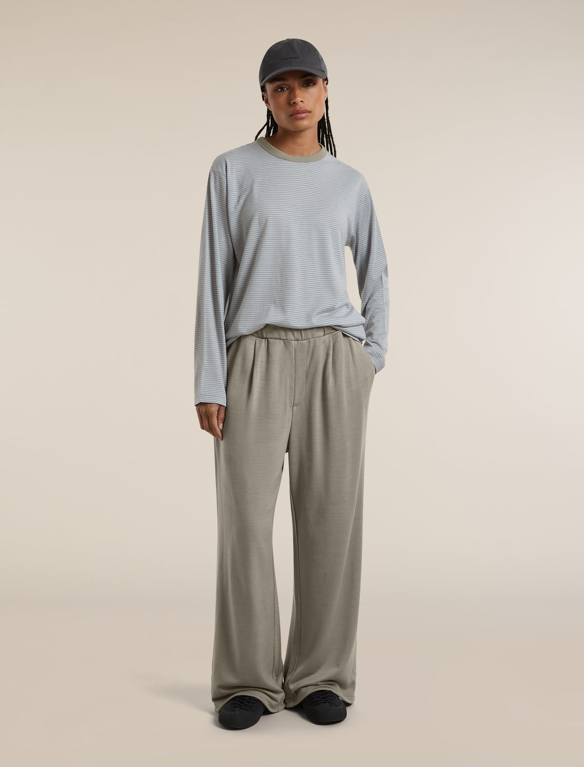 Unisex Merino 150 Long Sleeve T Shirt Stripe Smokey Gry/Zinc Blue - 8