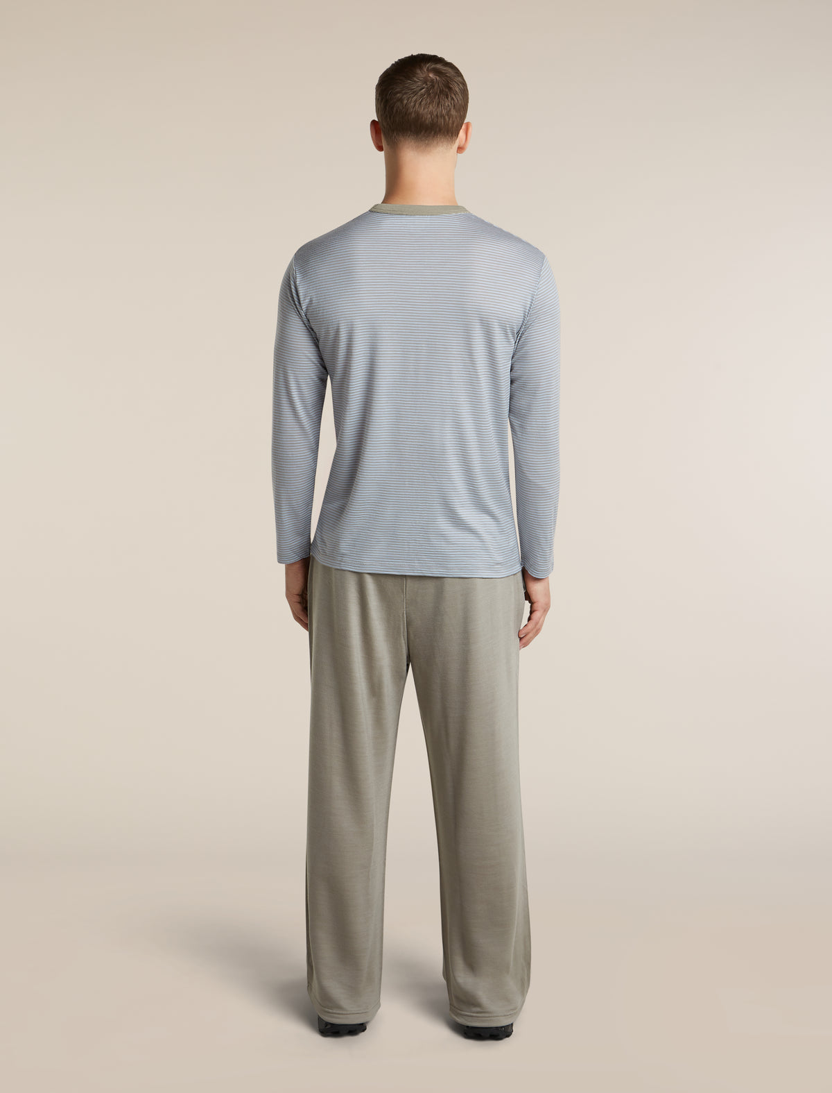 Unisex Merino 150 Long Sleeve T Shirt Stripe Smokey Gry/Zinc Blue - 10