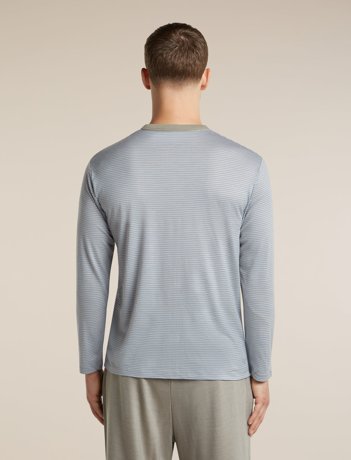 Unisex Merino 150 Long Sleeve T Shirt Stripe Smokey Gry/Zinc Blue - 3