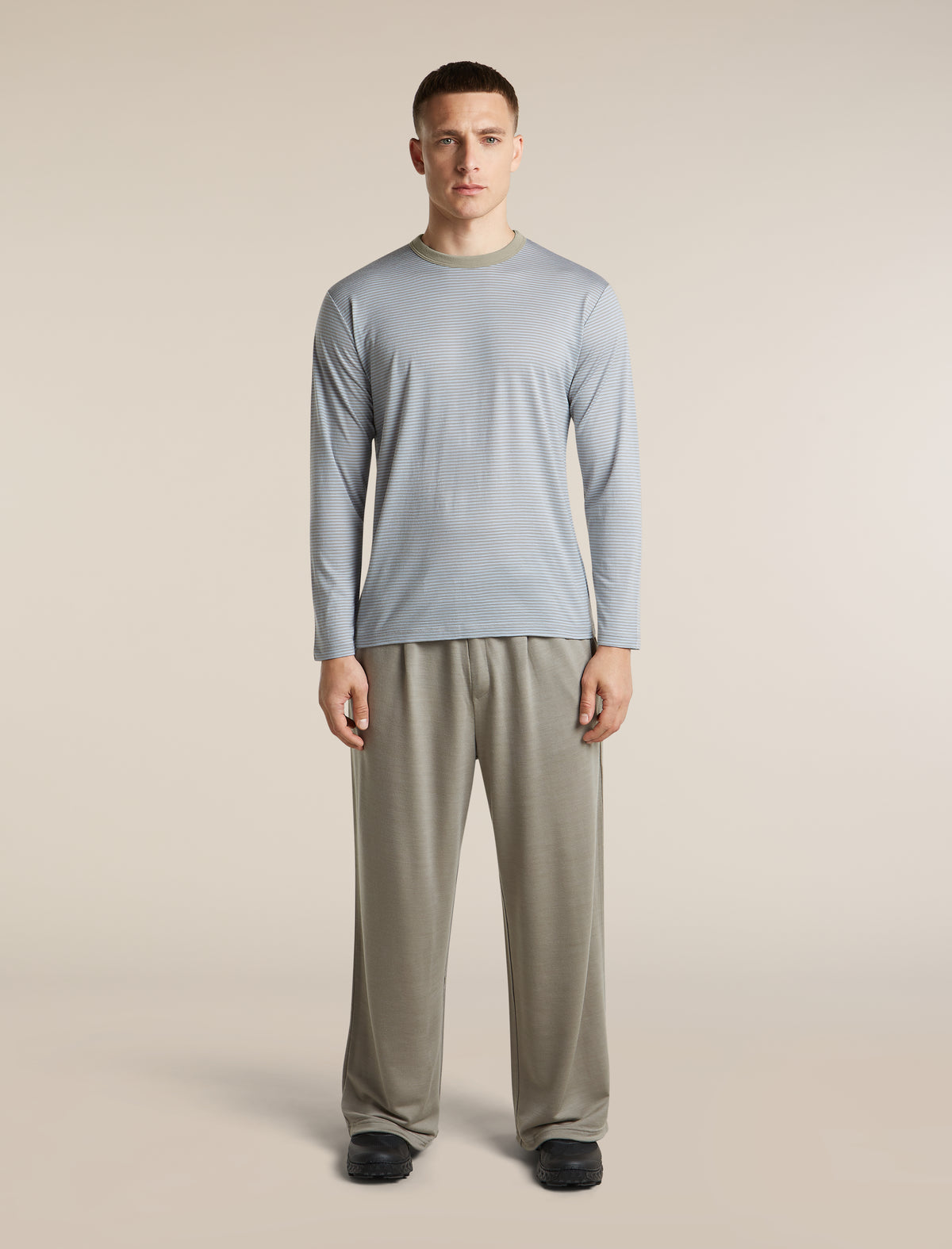 Unisex Merino 150 Long Sleeve T Shirt Stripe Smokey Gry/Zinc Blue - 5