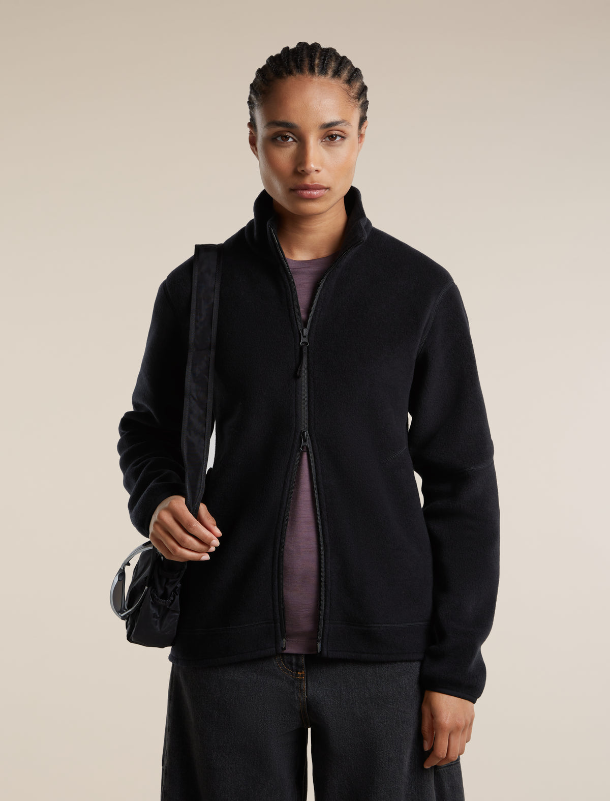 Women's Merino Blend 800 RealFleece™  Classic Pile Long Sleeve Zip Black - 5