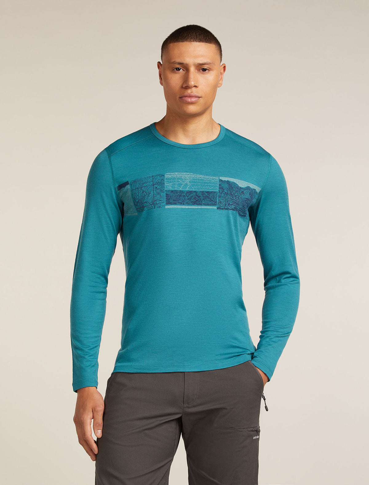 Merino 200 Oasis Long Sleeve Crew Thermal Top Elevation Line Topaz - 1