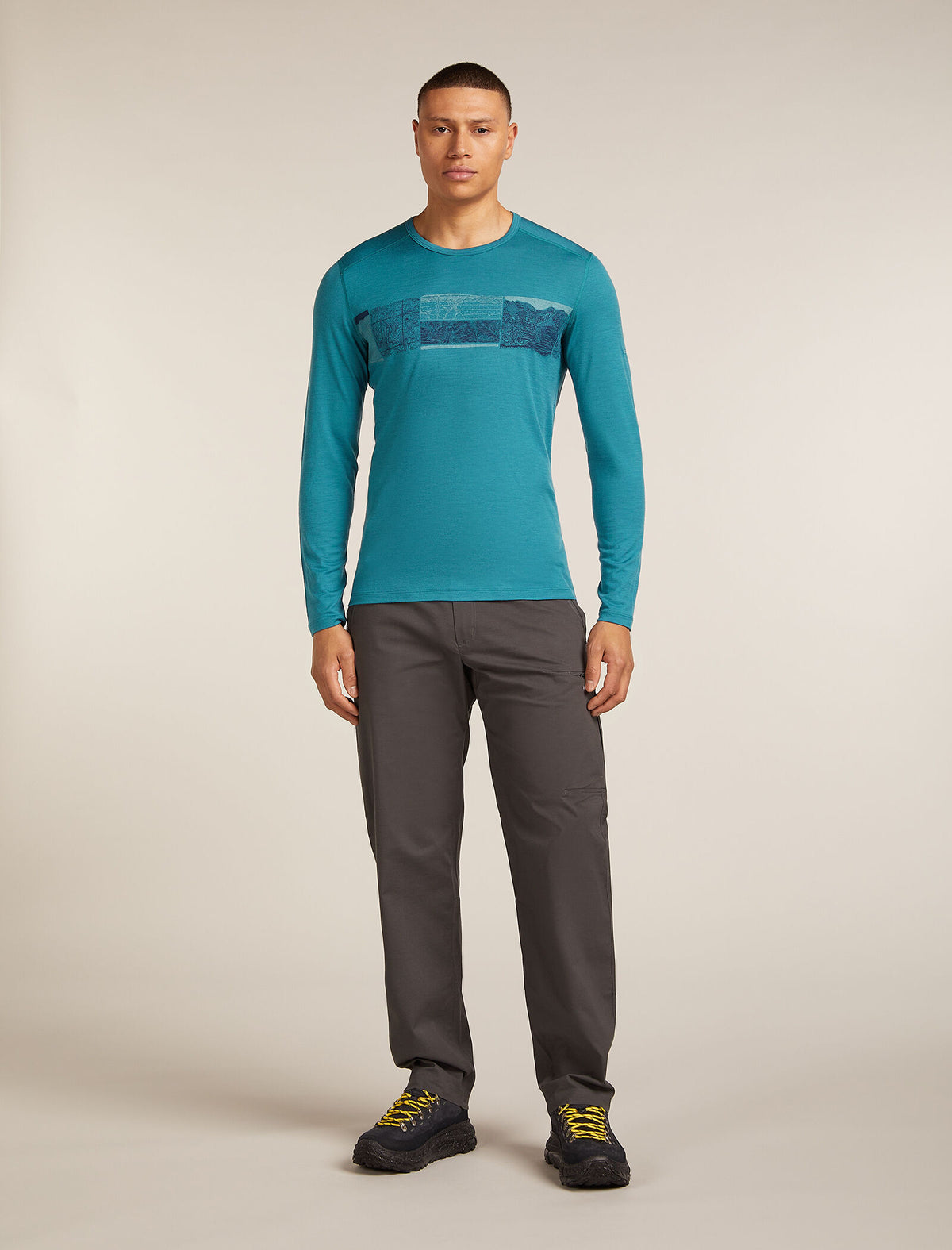 Merino 200 Oasis Long Sleeve Crew Thermal Top Elevation Line Topaz - 3