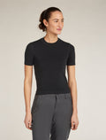Women’s Merino Blend 260 Seamless Rib Short Sleeve Mock Neck Thermal Top Black - 1