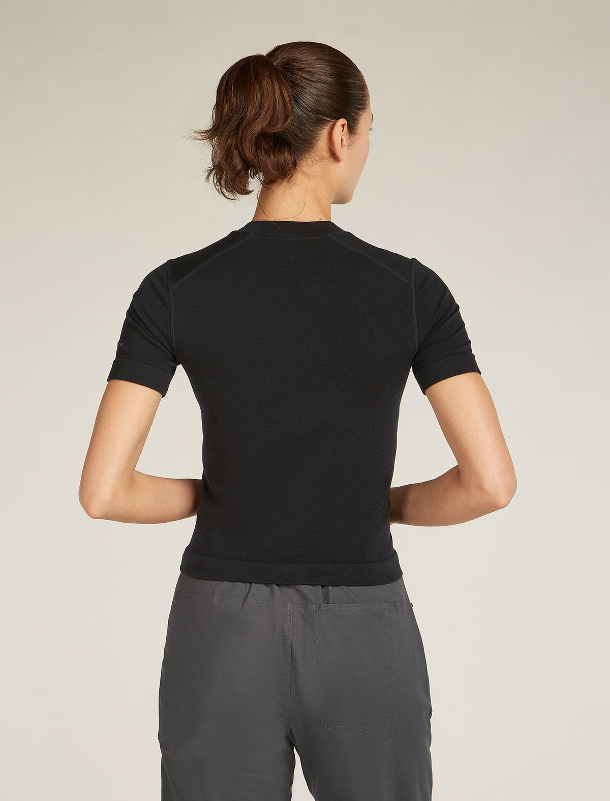 Women’s Merino Blend 260 Seamless Rib Short Sleeve Mock Neck Thermal Top Black - 2