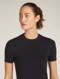 Women’s Merino Blend 260 Seamless Rib Short Sleeve Mock Neck Thermal Top Black - 6
