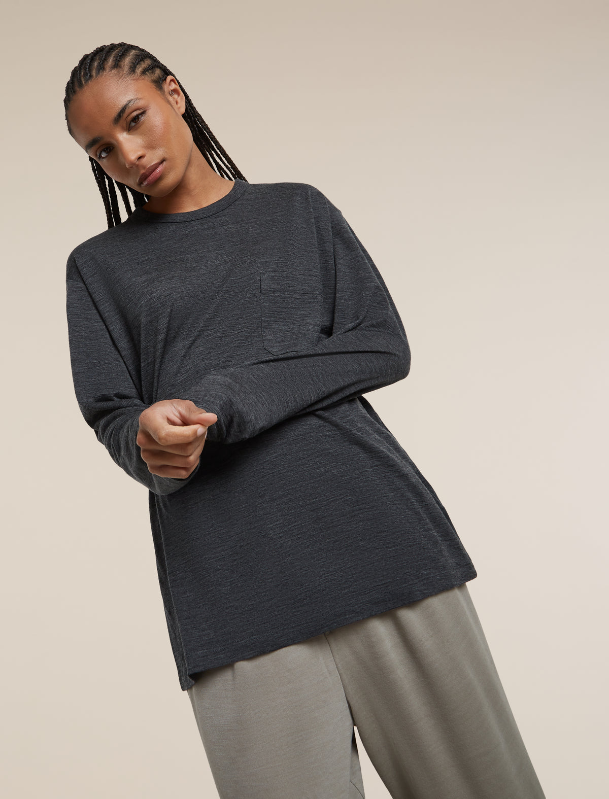Unisex Merino 150 Long Sleeve Pocket T Shirt Jet Heather - 1