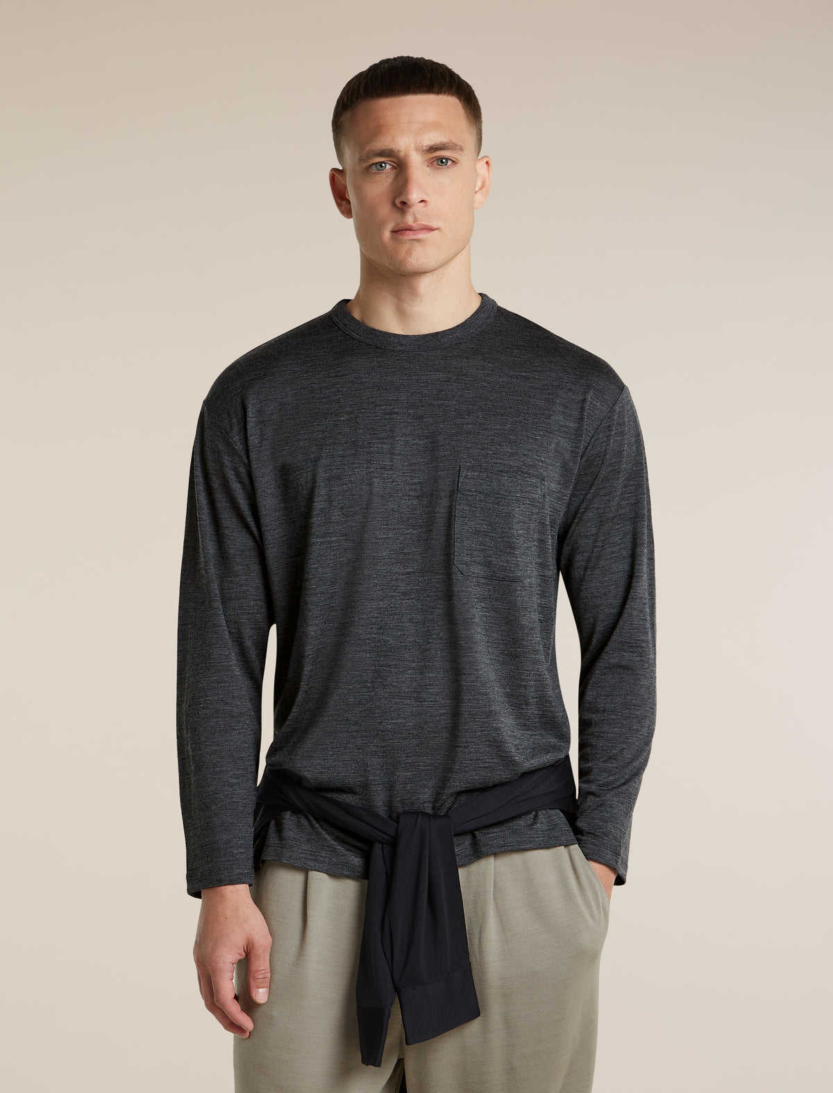 Unisex Merino 150 Long Sleeve Pocket T Shirt Jet Heather - 2