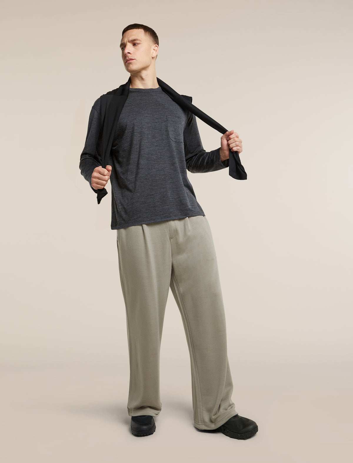 Unisex Merino 150 Long Sleeve Pocket T Shirt Jet Heather - 16