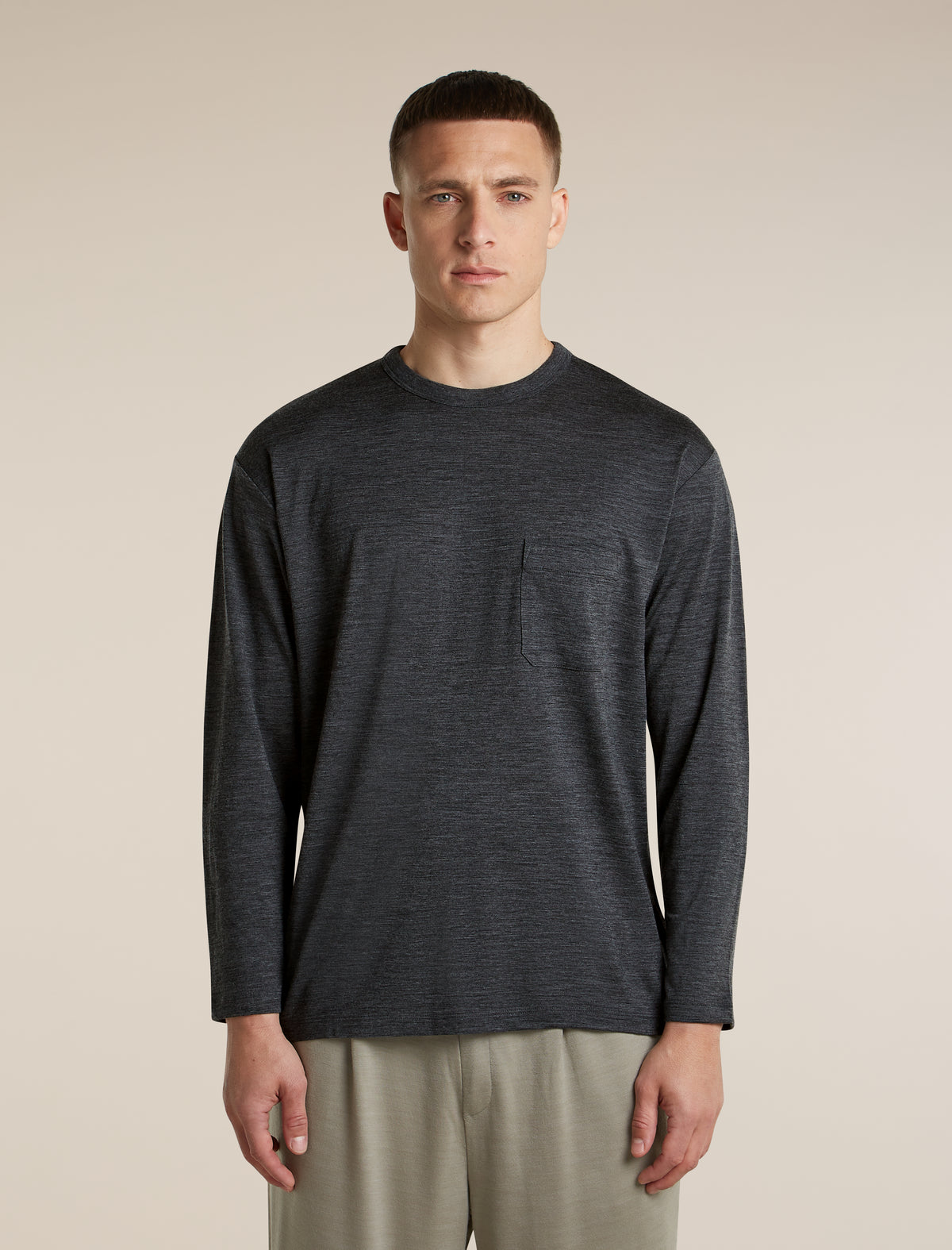 Unisex Merino 150 Long Sleeve Pocket T Shirt Jet Heather - 3
