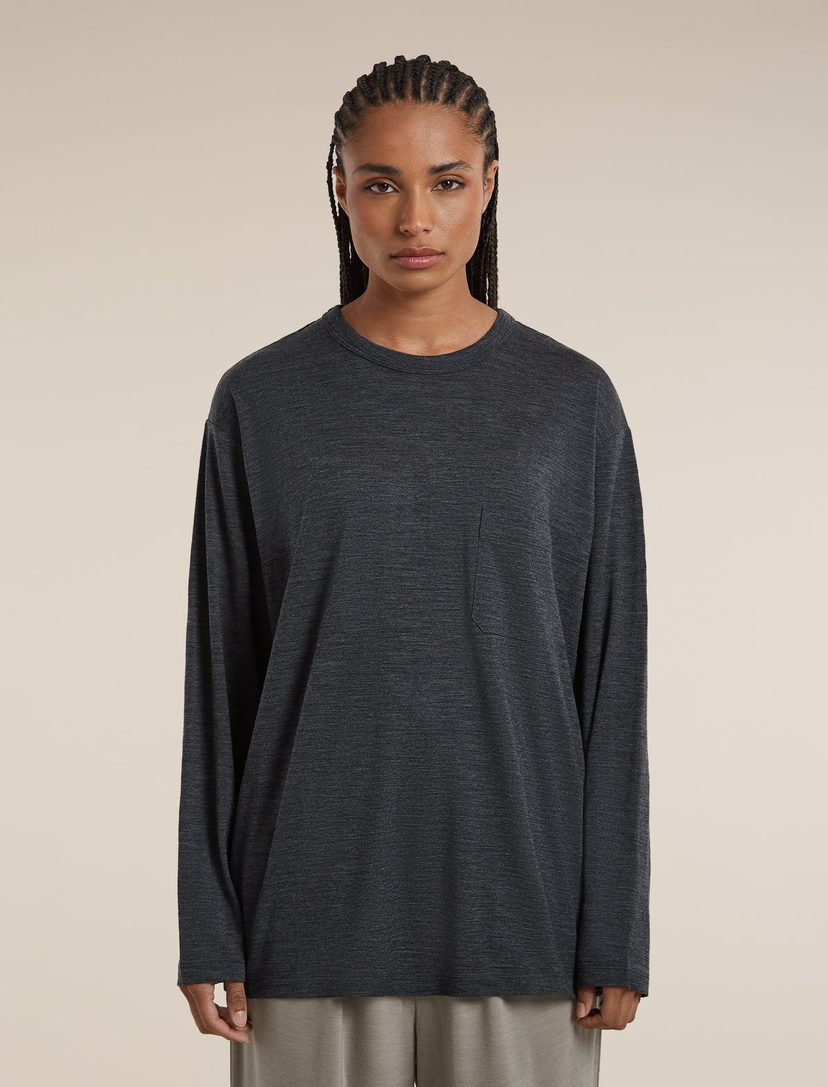 Unisex Merino 150 Long Sleeve Pocket T Shirt Jet Heather - 4
