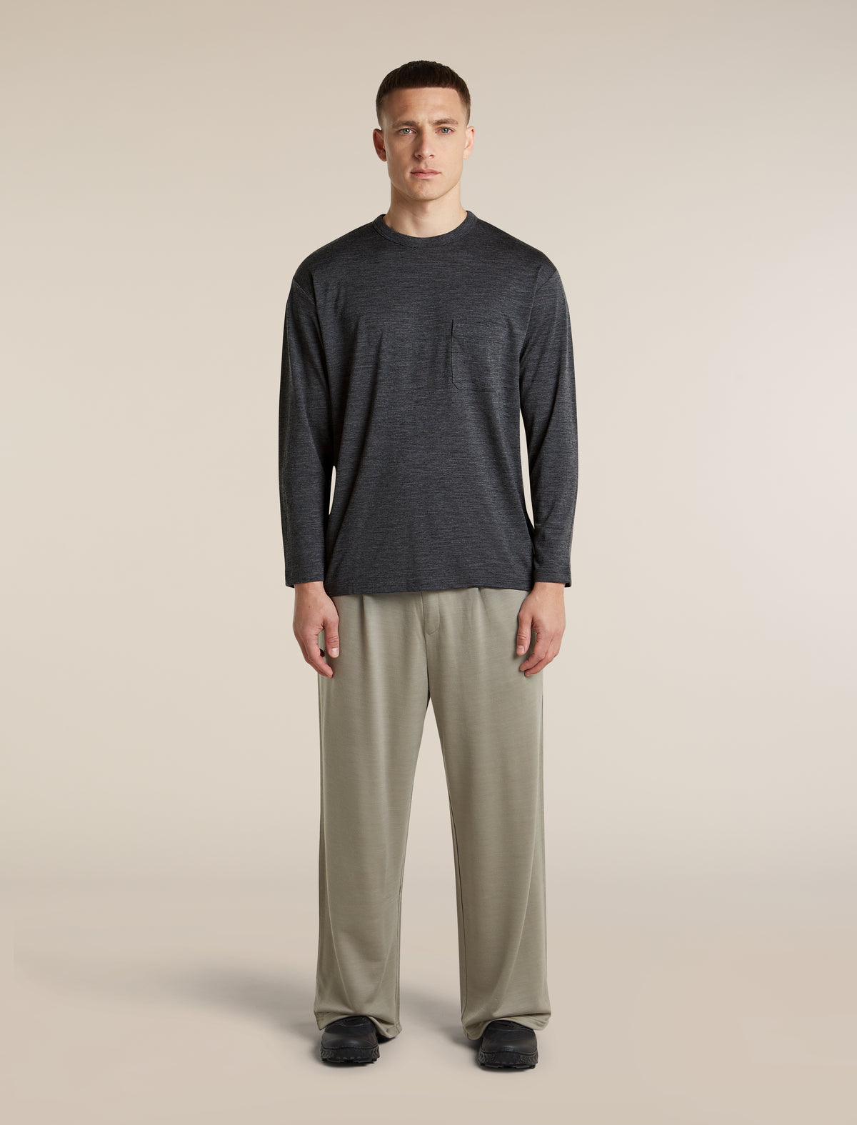 Unisex Merino 150 Long Sleeve Pocket T Shirt Jet Heather - 7