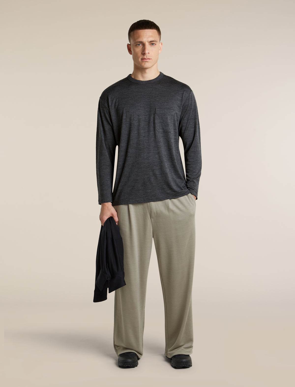 Unisex Merino 150 Long Sleeve Pocket T Shirt Jet Heather - 9